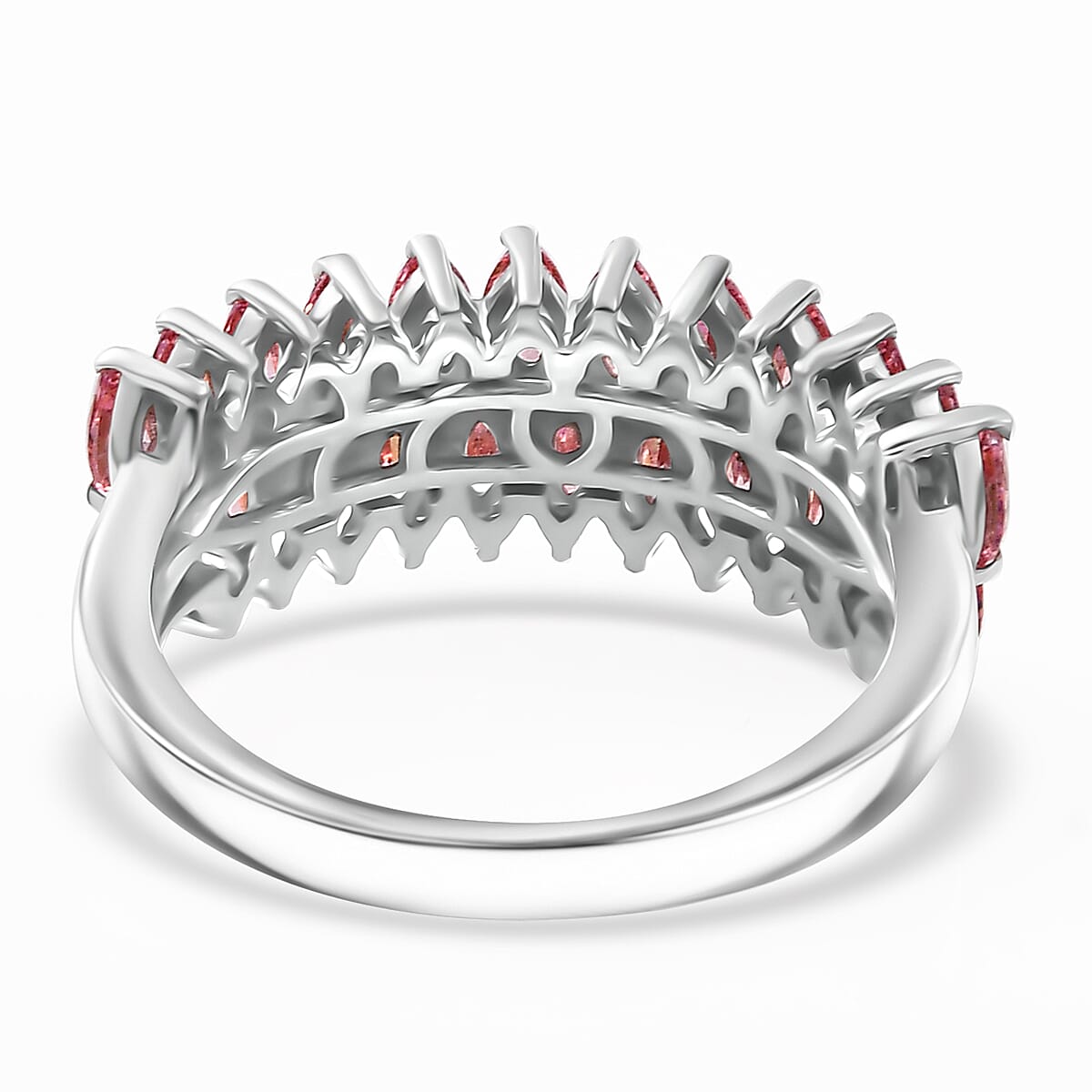 J Francis Embellished with Fancy Pink Zirconia by Swarovski 2.65 ctw Crimson Cascade Ring in Rhodium Over Sterling Silver (Size 10.0) image number 4