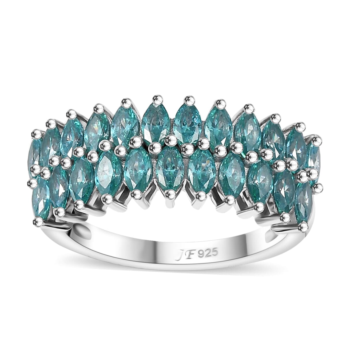 J Francis Embellished with Mint Green Zirconia by Swarovski 2.75 ctw Crimson Cascade Ring in Rhodium Over Sterling Silver (Size 10.0) image number 0