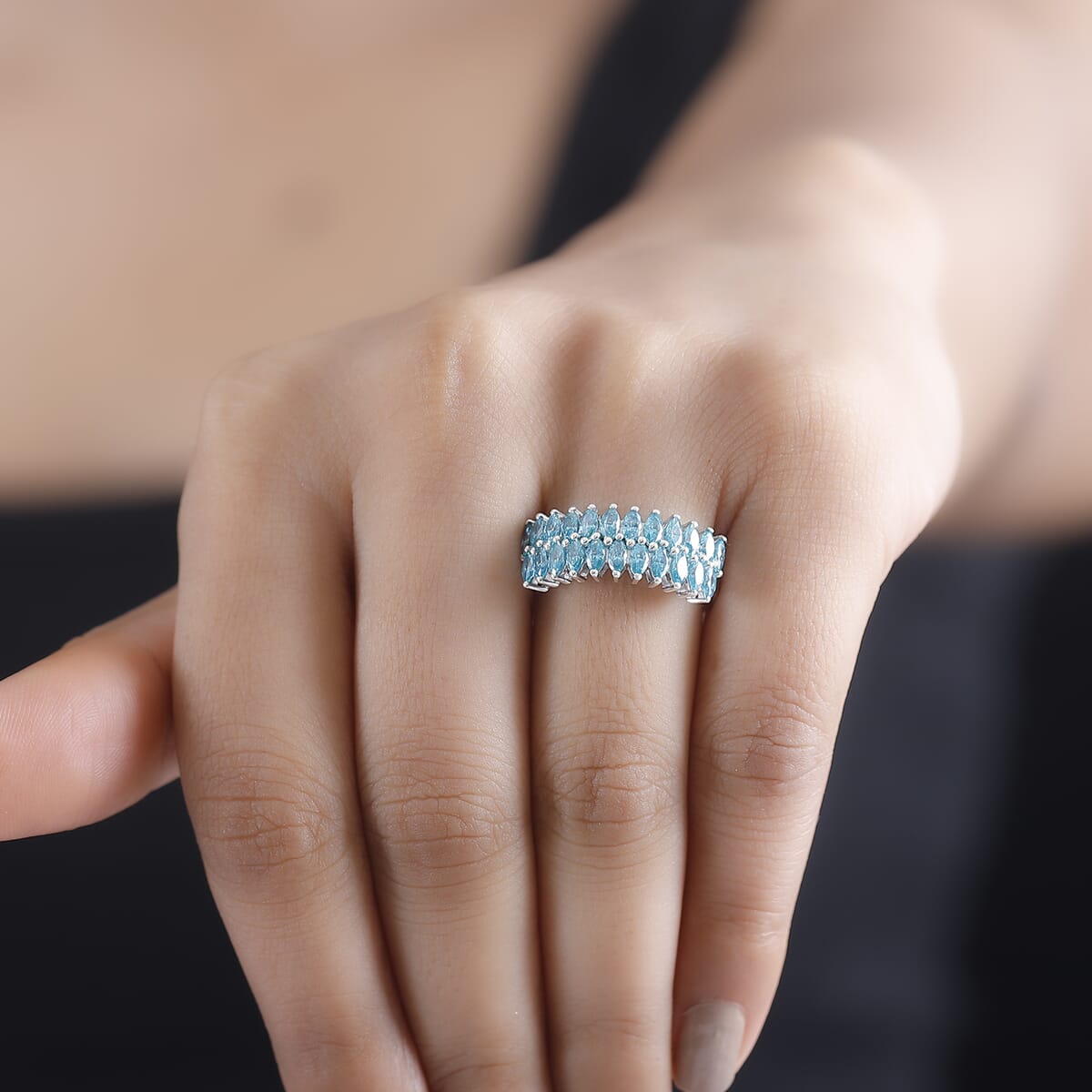 J Francis Embellished with Mint Green Zirconia by Swarovski 2.75 ctw Crimson Cascade Ring in Rhodium Over Sterling Silver (Size 10.0) image number 2