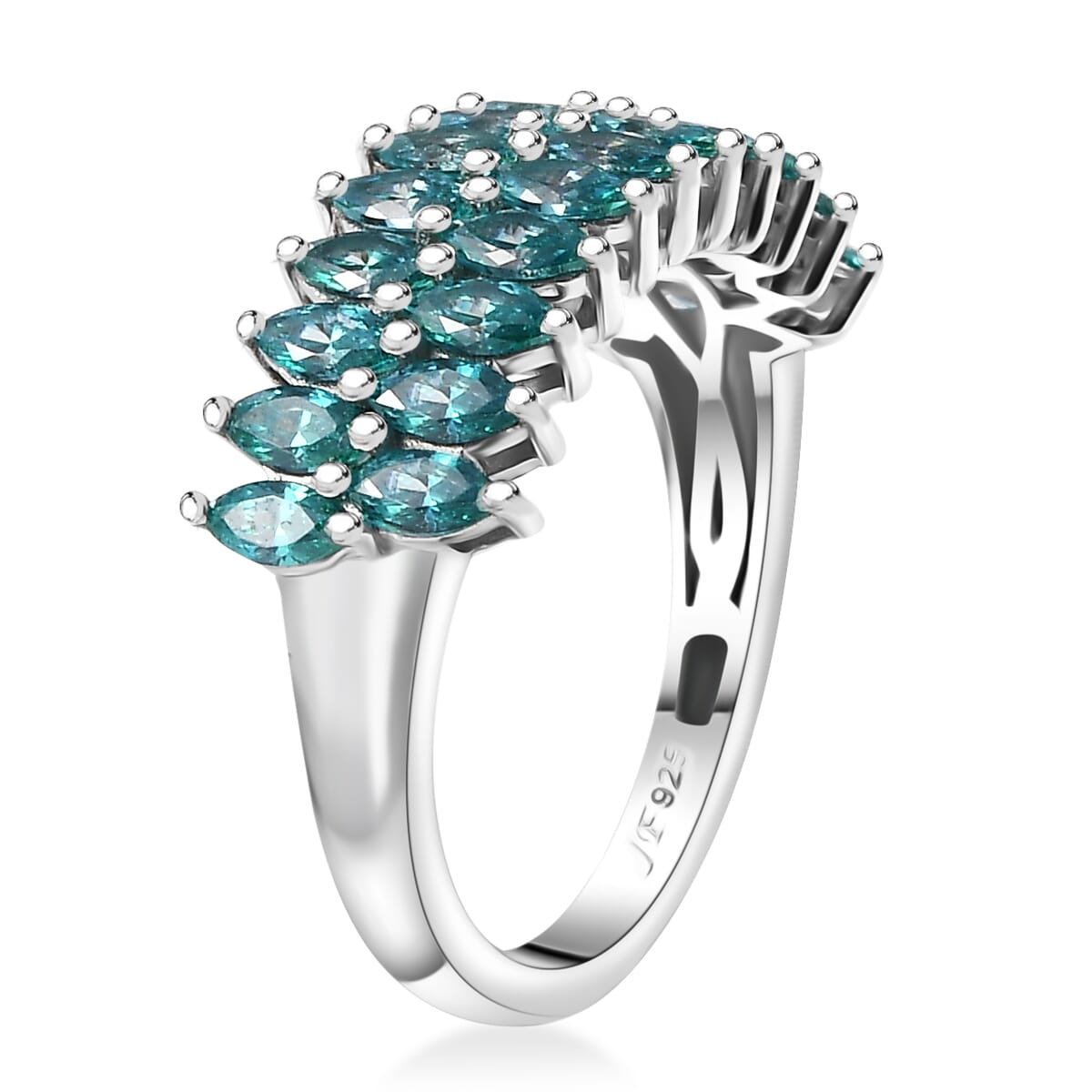 J Francis Embellished with Mint Green Zirconia by Swarovski 2.75 ctw Crimson Cascade Ring in Rhodium Over Sterling Silver (Size 10.0) image number 3