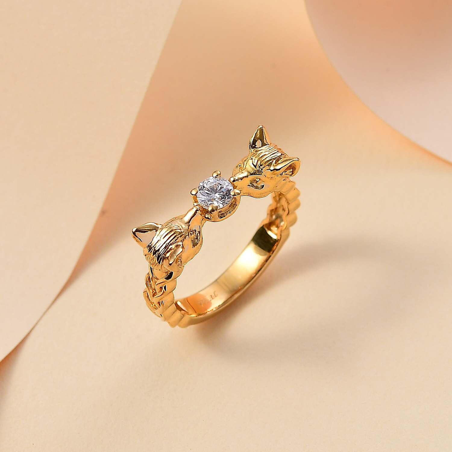 J Francis Swarovski Zirconia 0.45 ctw Ring in 18K Vermeil Yellow Gold Over Sterling Silver (Size 6.5)