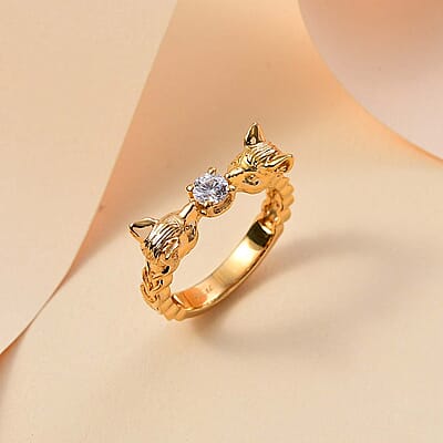 J Francis Swarovski Zirconia 0.45 ctw Ring in 18K Vermeil Yellow Gold Over Sterling Silver (Size 6.5)