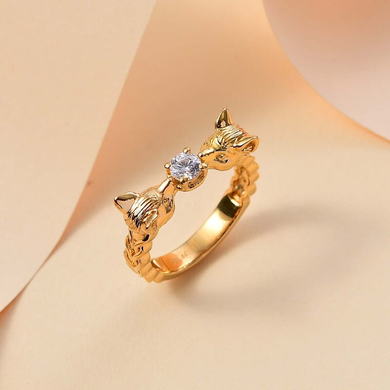 J Francis Swarovski Zirconia 0.45 ctw Ring in 18K Vermeil Yellow Gold Over Sterling Silver (Size 6.5)