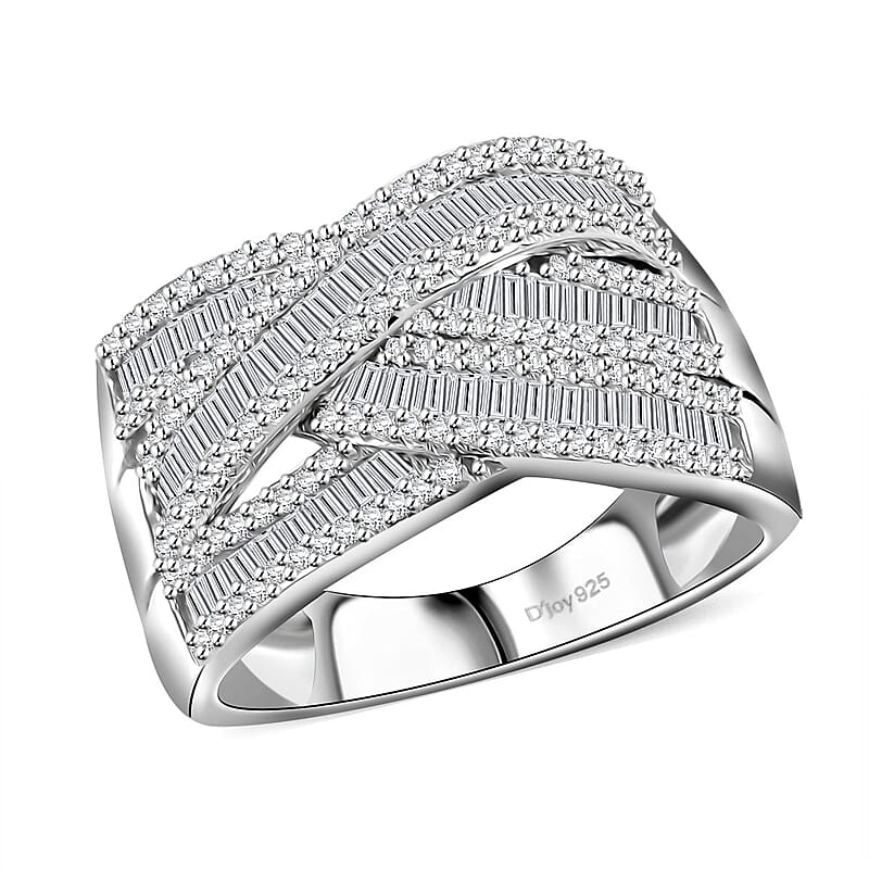 D'Joy White Diamond 1.00 ctw Bridge Over Ring in Rhodium Over Sterling Silver (Size 10.0)