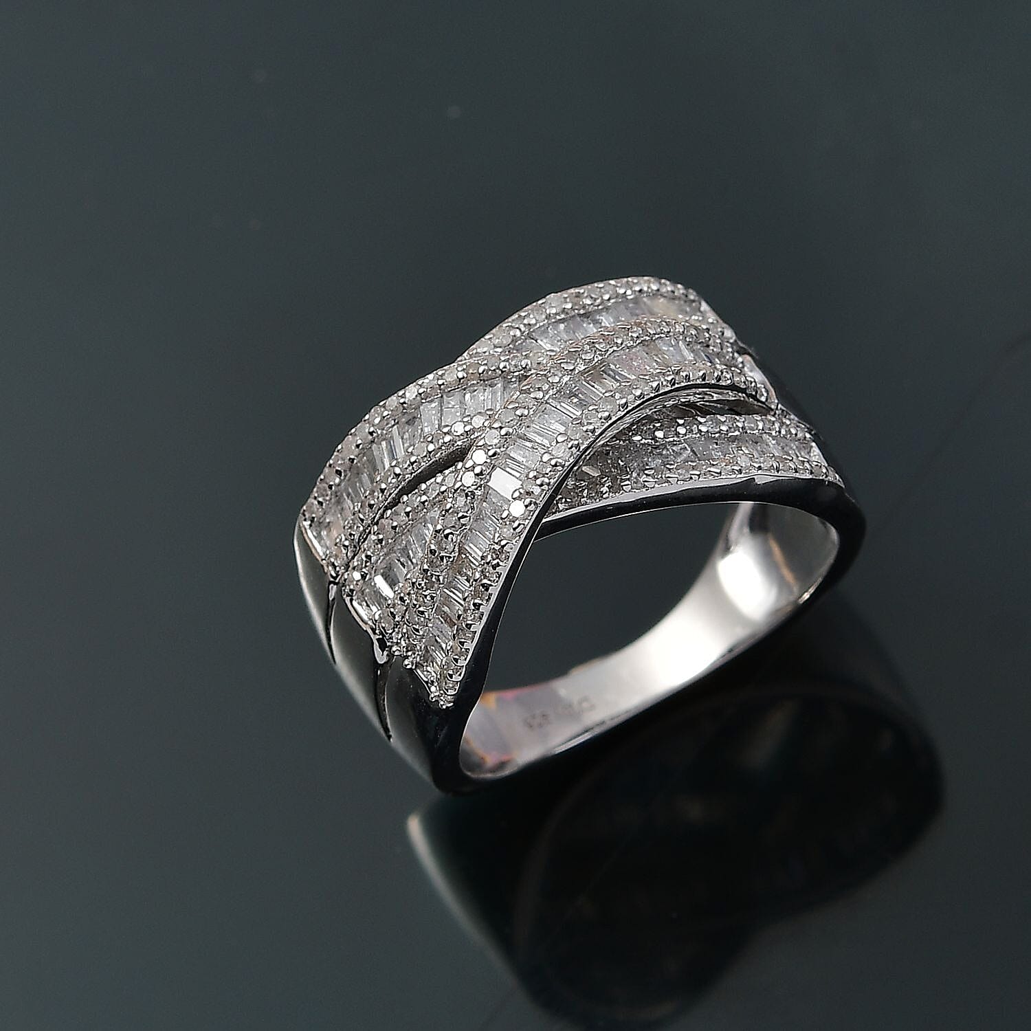 D'Joy White Diamond 1.00 ctw Bridge Over Ring in Rhodium Over Sterling Silver (Size 10.0)