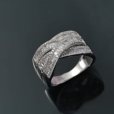 D'Joy White Diamond 1.00 ctw Bridge Over Ring in Rhodium Over Sterling Silver (Size 10.0)