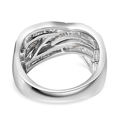 D'Joy White Diamond 1.00 ctw Bridge Over Ring in Rhodium Over Sterling Silver (Size 10.0)