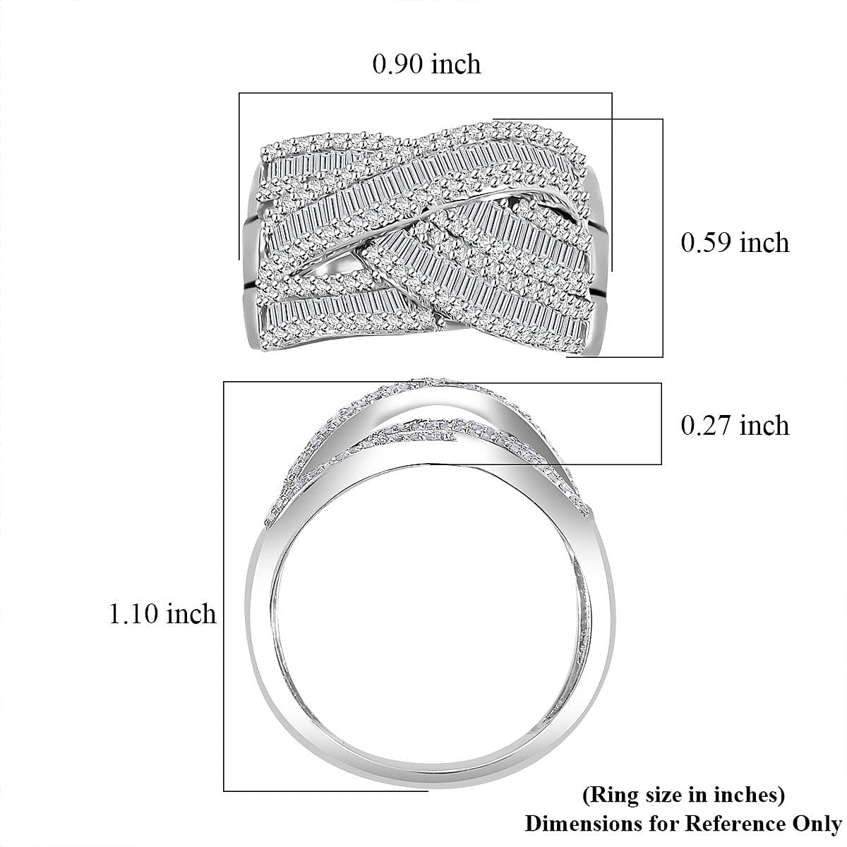 D'Joy White Diamond 1.00 ctw Bridge Over Ring in Rhodium Over Sterling Silver (Size 10.0)