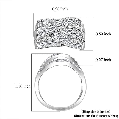 D'Joy White Diamond 1.00 ctw Bridge Over Ring in Rhodium Over Sterling Silver (Size 10.0)
