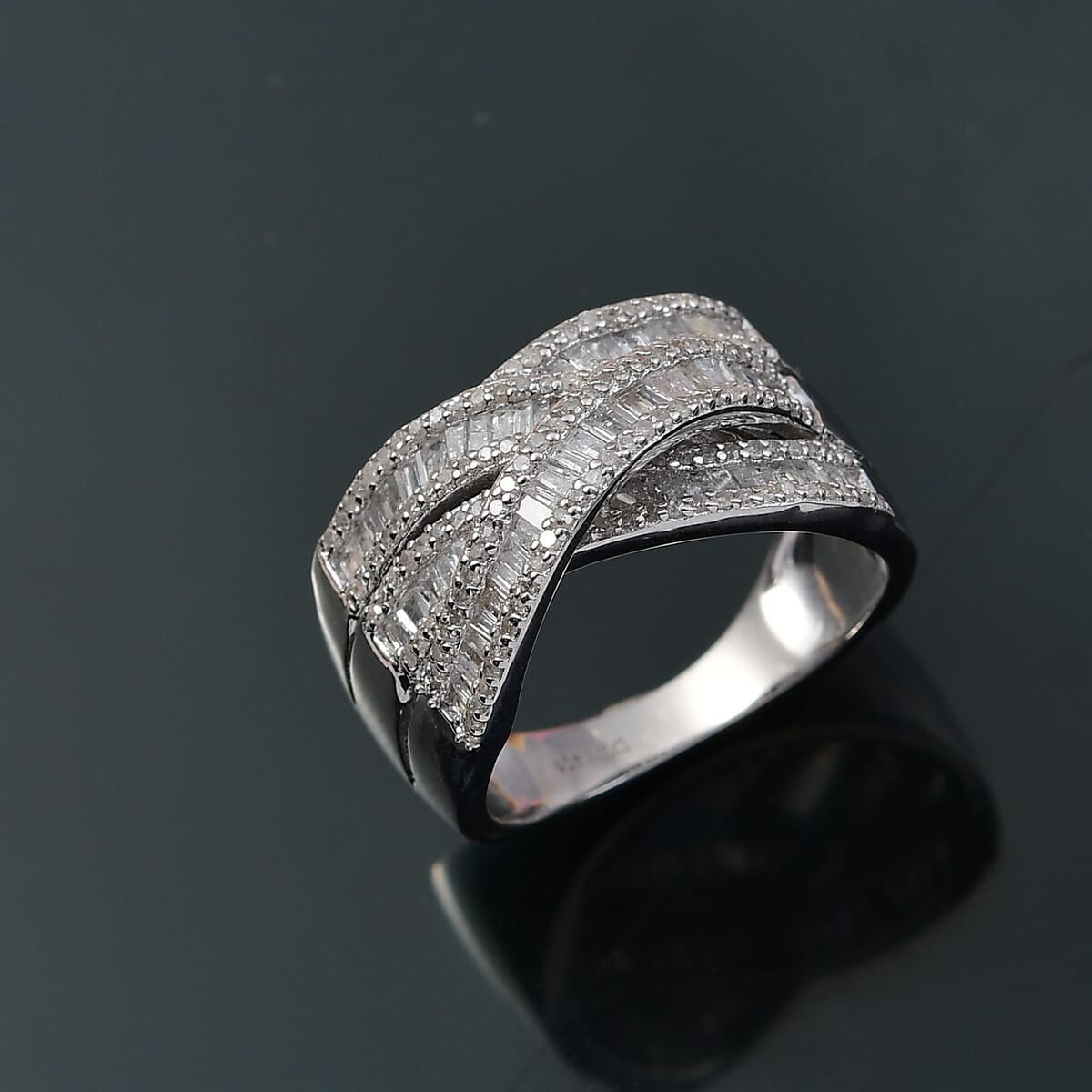 White Diamond 1.00 ctw Bridge Over Ring in Rhodium Over Sterling Silver (Size 6.0) image number 1