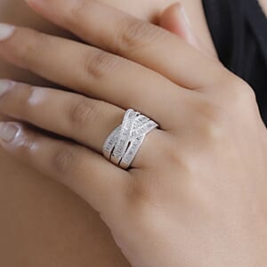 D'Joy White Diamond 1.00 ctw Bridge Over Ring in Rhodium Over Sterling Silver (Size 6.0)