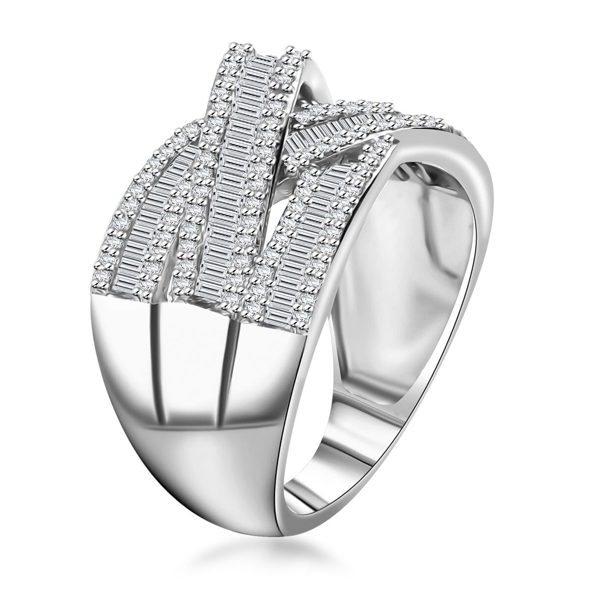 White Diamond 1.00 ctw Bridge Over Ring in Rhodium Over Sterling Silver (Size 6.0) image number 3