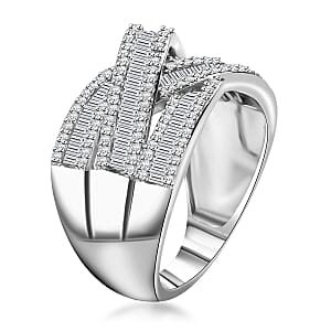 D'Joy White Diamond 1.00 ctw Bridge Over Ring in Rhodium Over Sterling Silver (Size 6.0)