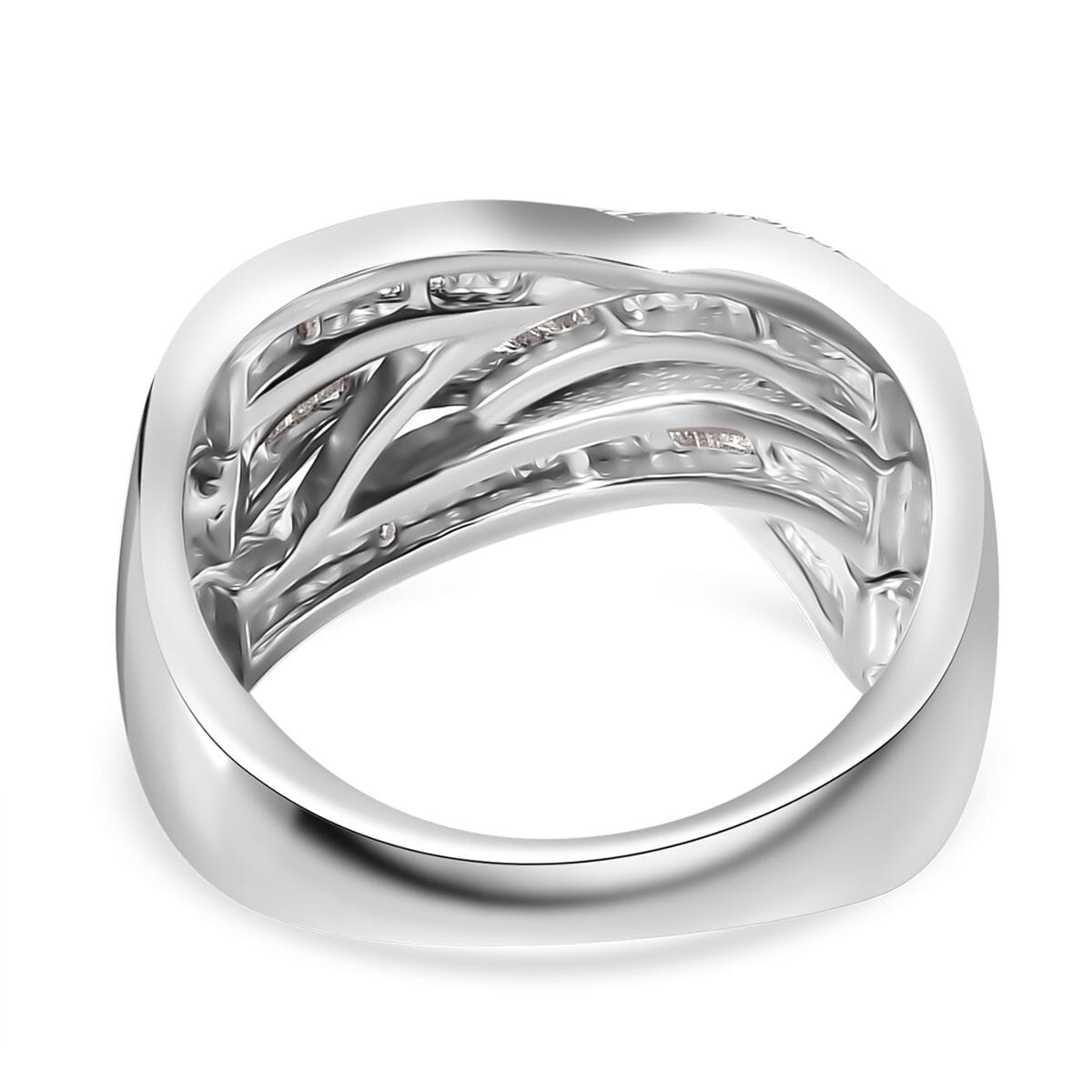White Diamond 1.00 ctw Bridge Over Ring in Rhodium Over Sterling Silver (Size 6.0) image number 4