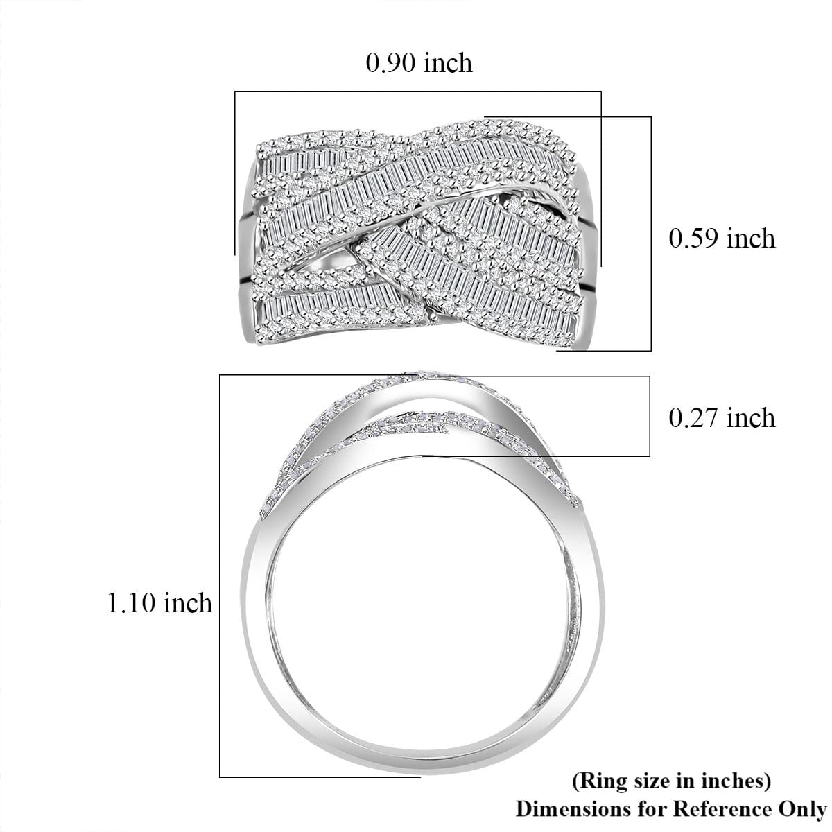 White Diamond 1.00 ctw Bridge Over Ring in Rhodium Over Sterling Silver (Size 6.0) image number 5