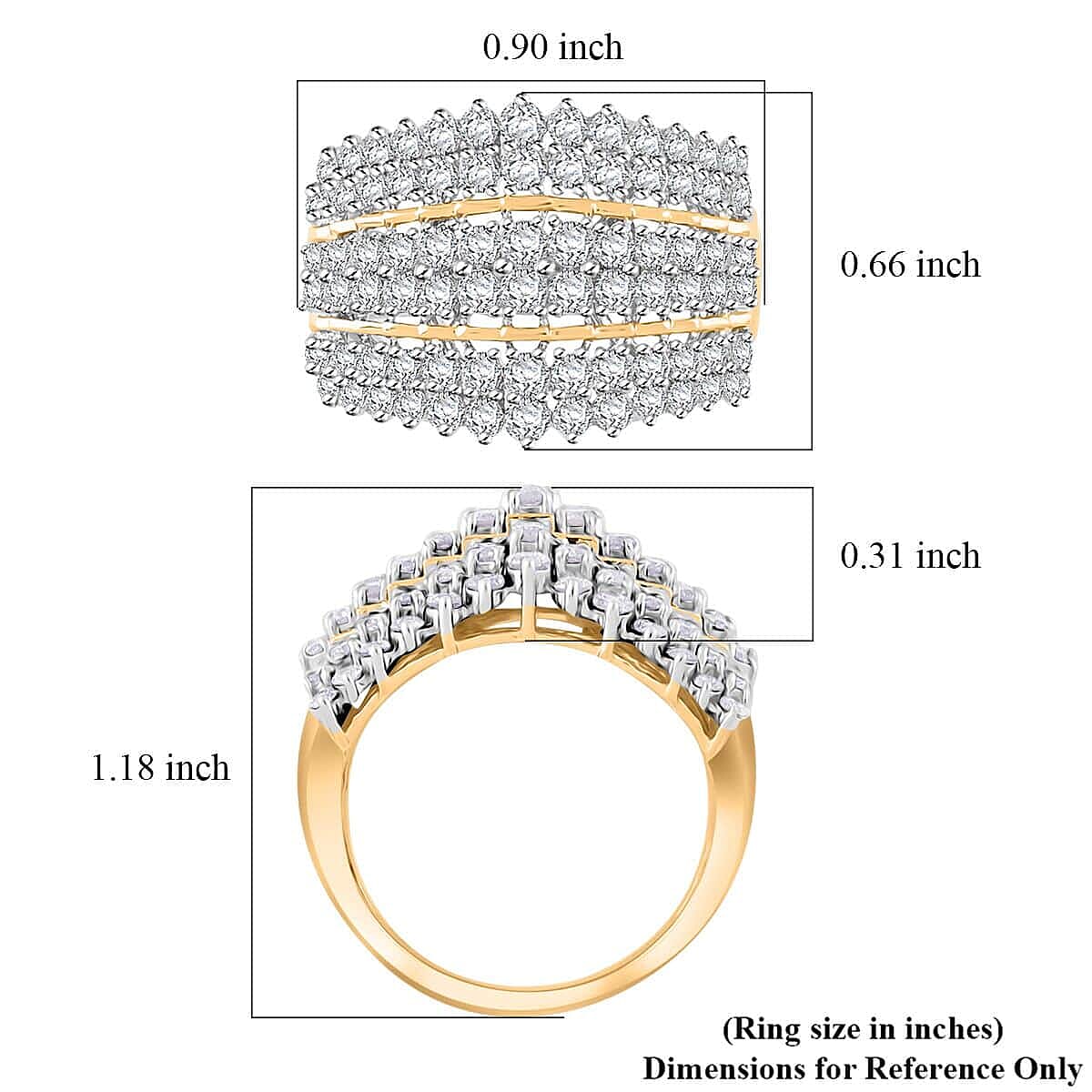 Diamond G-H I3 2.00 ctw Ring in 10K Yellow Gold (Size 10.0) 5.60 Grams