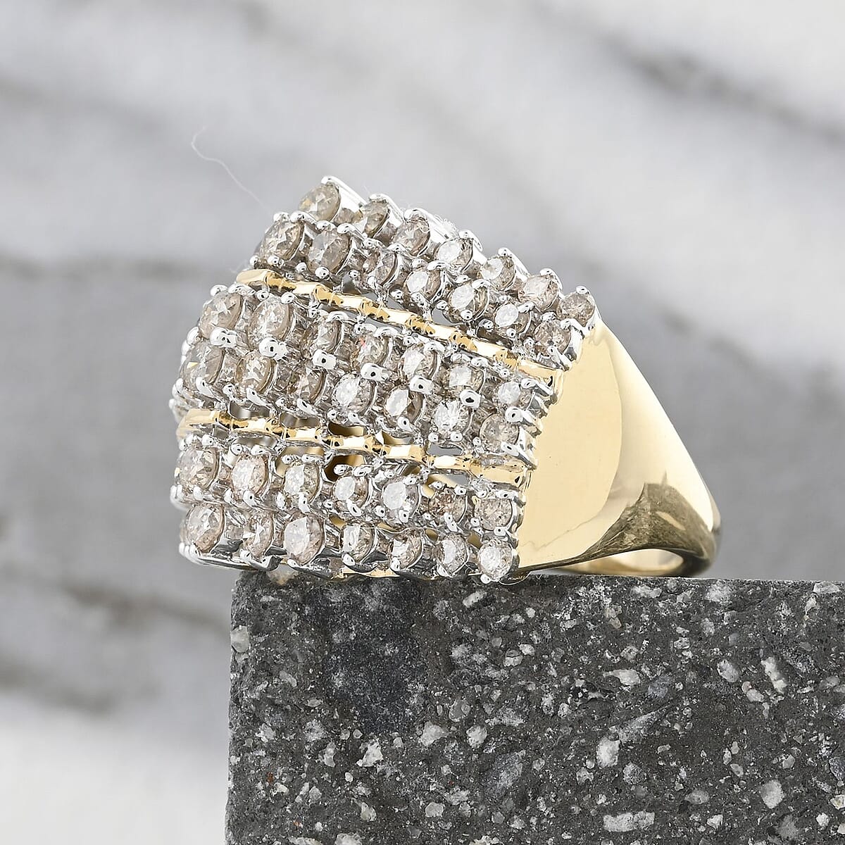 Diamond G-H I3 2.00 ctw Ring in 10K Yellow Gold (Size 6.0) 5.60 Grams image number 1