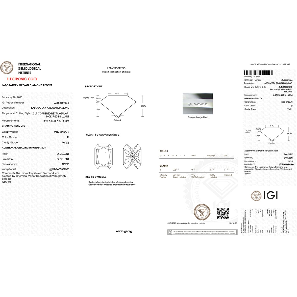 IGI Certified Luxuriant Lab Grown Diamond (Radiant) (E-F, VS) 2.00 ctw image number 6