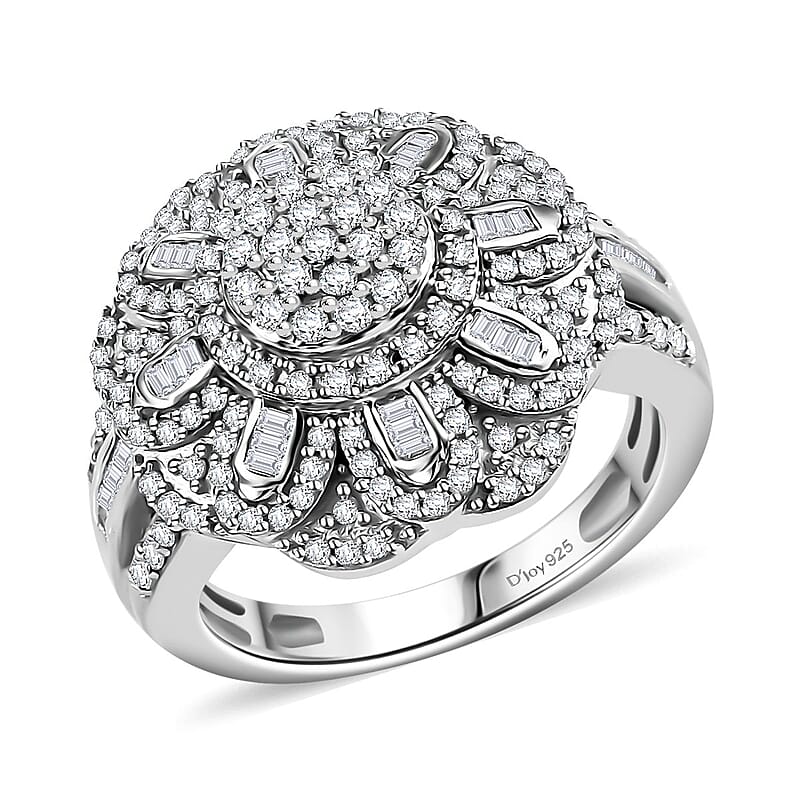 Diamond 1.00 ctw Floral Ring in Rhodium Over Sterling Silver (Size 10.0)