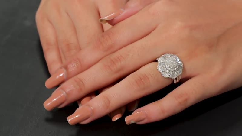 Diamond Floral Ring in Rhodium Over Sterling Silver (Size 10.0) 1.00 ctw