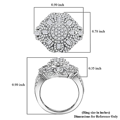 Diamond 1.00 ctw Floral Ring in Rhodium Over Sterling Silver (Size 10.0)