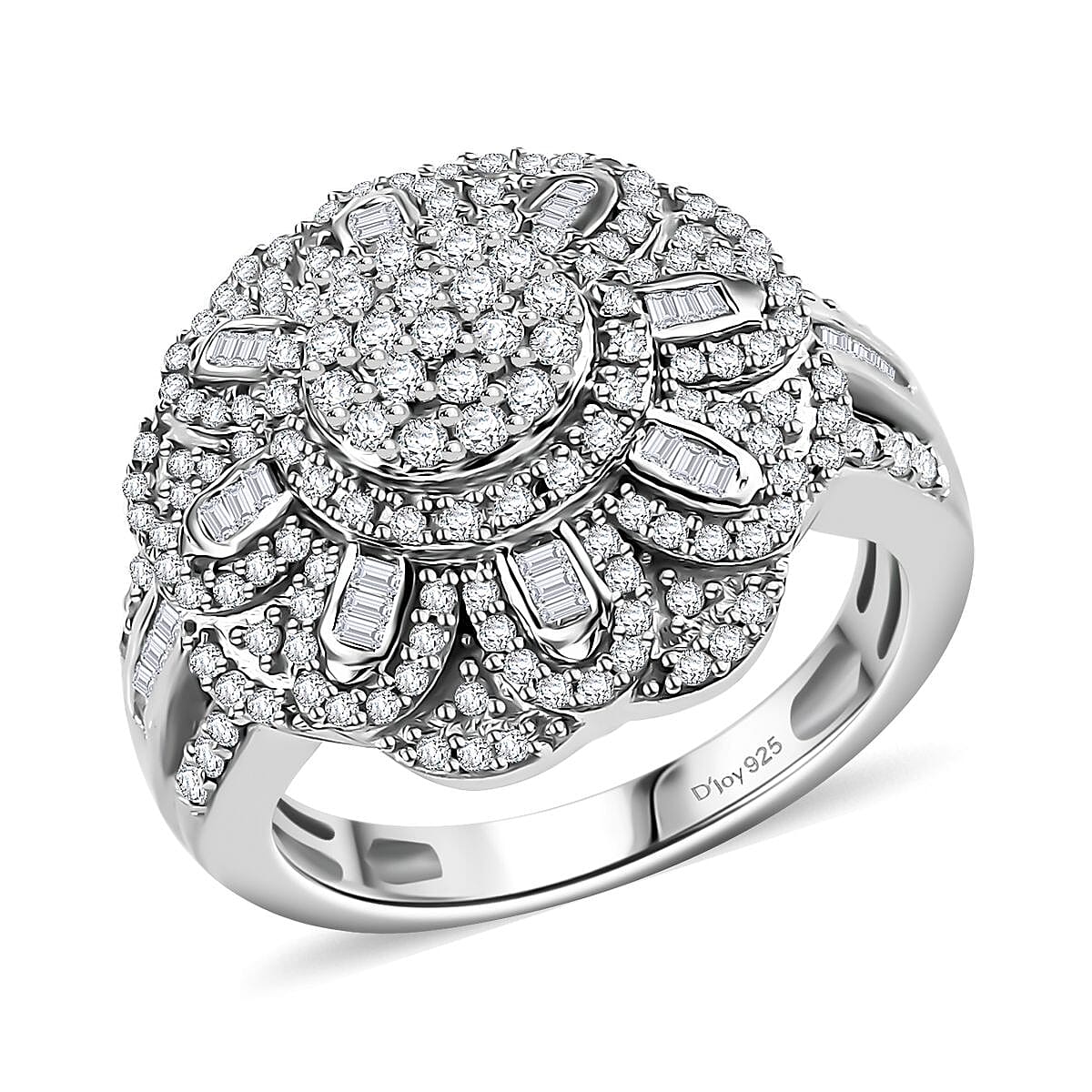 Diamond 1.00 ctw Floral Ring in Rhodium Over Sterling Silver (Size 6.0) image number 0