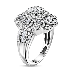 D'Joy Diamond 1.00 ctw Floral Ring in Rhodium Over Sterling Silver (Size 6.0)