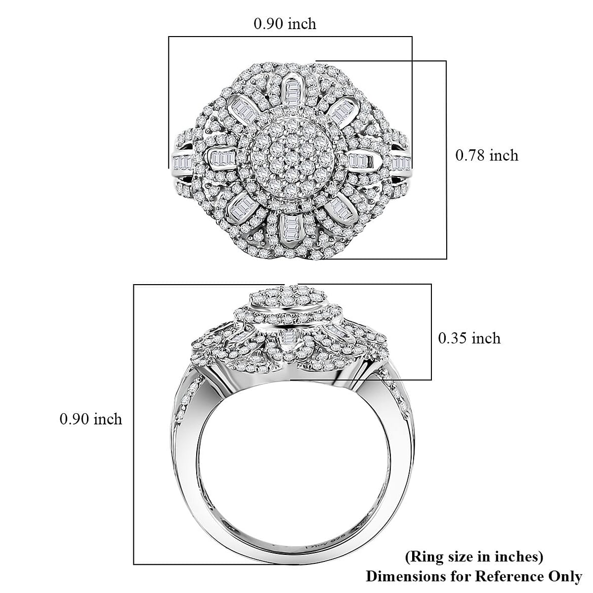 Diamond 1.00 ctw Floral Ring in Rhodium Over Sterling Silver (Size 6.0) image number 5