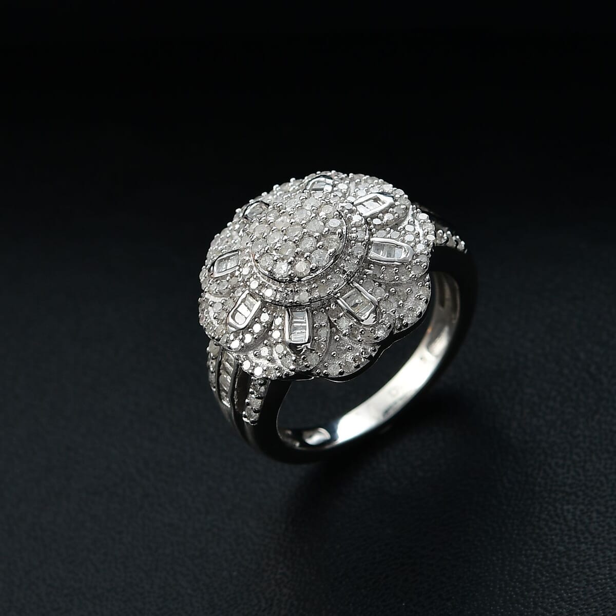 Diamond 1.00 ctw Floral Ring in Rhodium Over Sterling Silver (Size 7.0) image number 1
