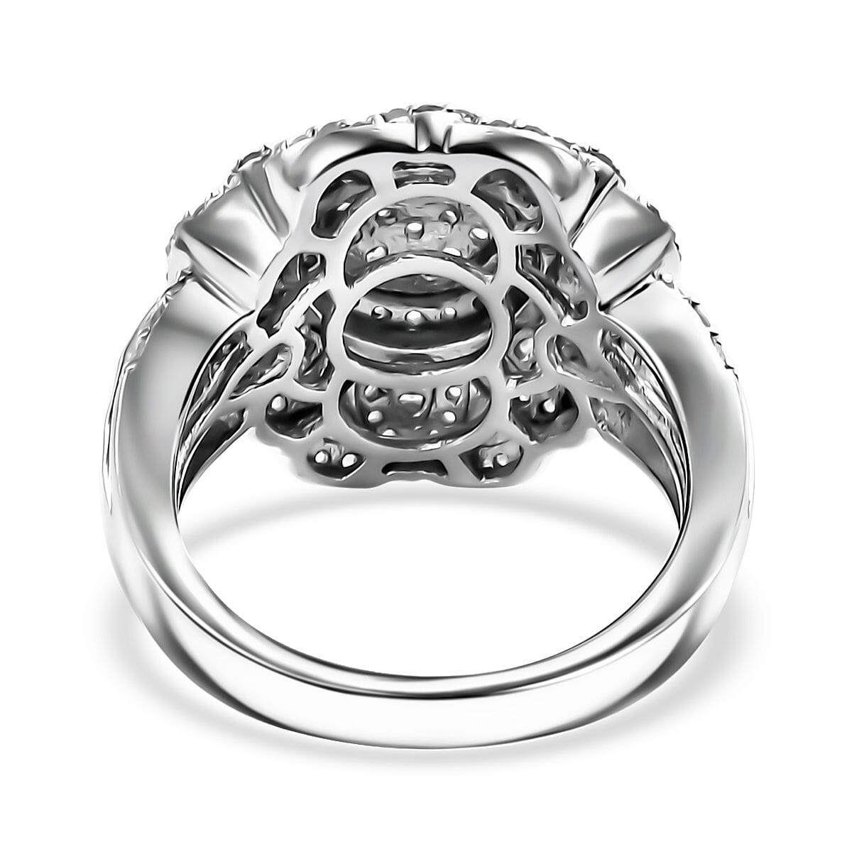 Diamond 1.00 ctw Floral Ring in Rhodium Over Sterling Silver (Size 7.0) image number 4