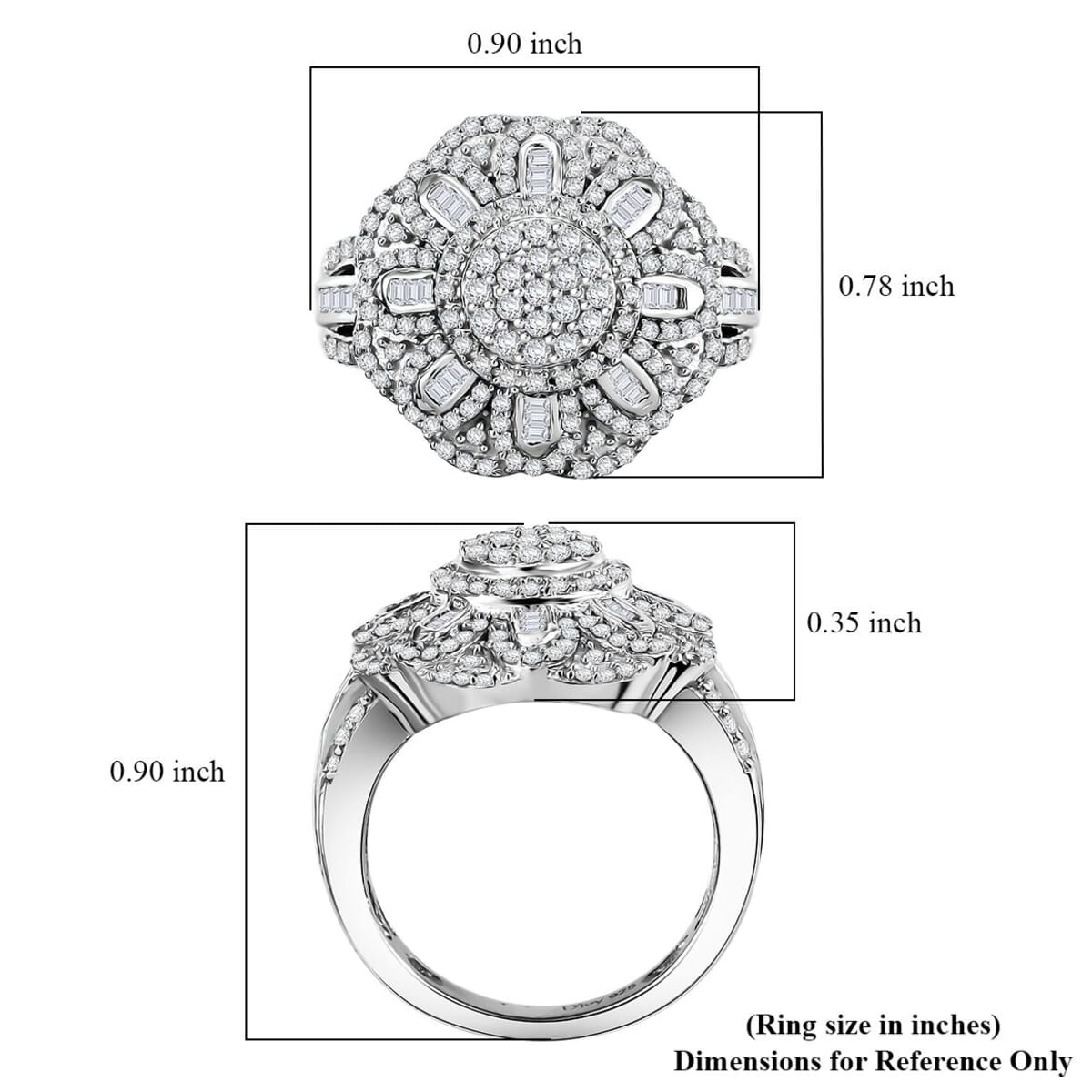 Diamond 1.00 ctw Floral Ring in Rhodium Over Sterling Silver (Size 7.0) image number 5