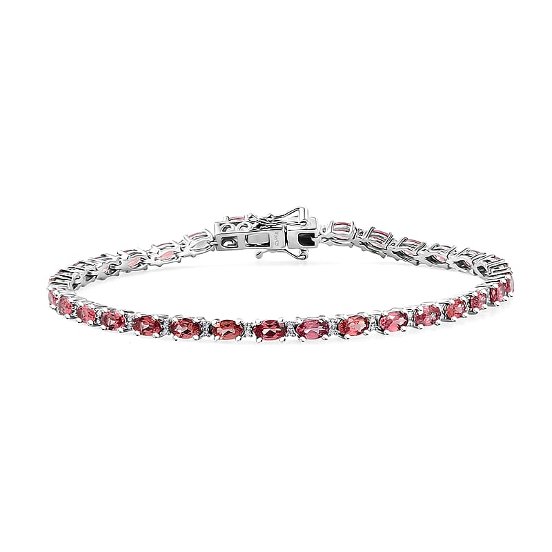 D'Joy Premium Tanzanian Blush Garnet and Moissanite 8.70 ctw Art Deco Bracelet in Rhodium Over Sterling Silver (7.25 In)