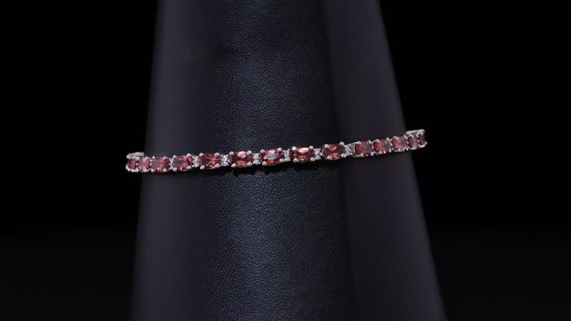 Premium Tanzanian Blush Garnet, Moissanite Art Deco Bracelet in Rhodium Over Sterling Silver (7.25 In) 8.70 ctw