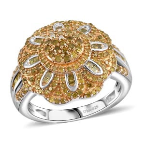 Yellow Diamond 1.00 ctw Floral Ring in Rhodium Over Sterling Silver (Size 7.0)
