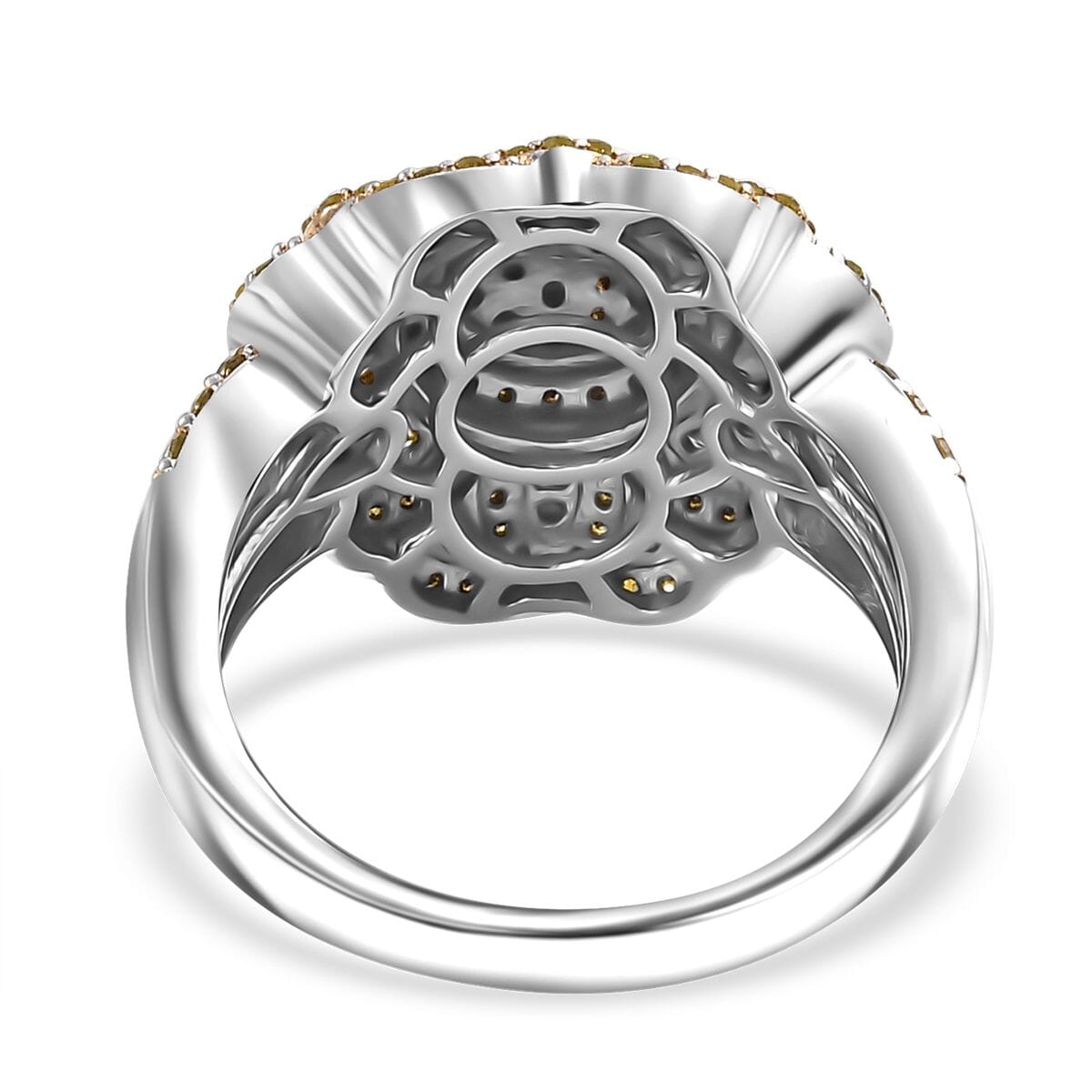 Yellow Diamond 1.00 ctw Floral Ring in Rhodium Over Sterling Silver (Size 7.0) image number 4