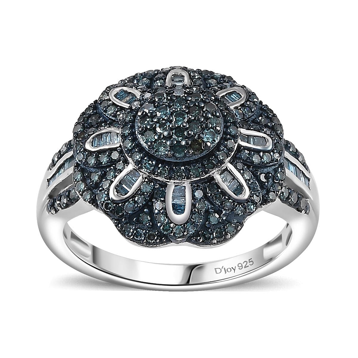 Blue Diamond 1.00 ctw Floral Ring in Rhodium Over Sterling Silver (Size 10.0) image number 0