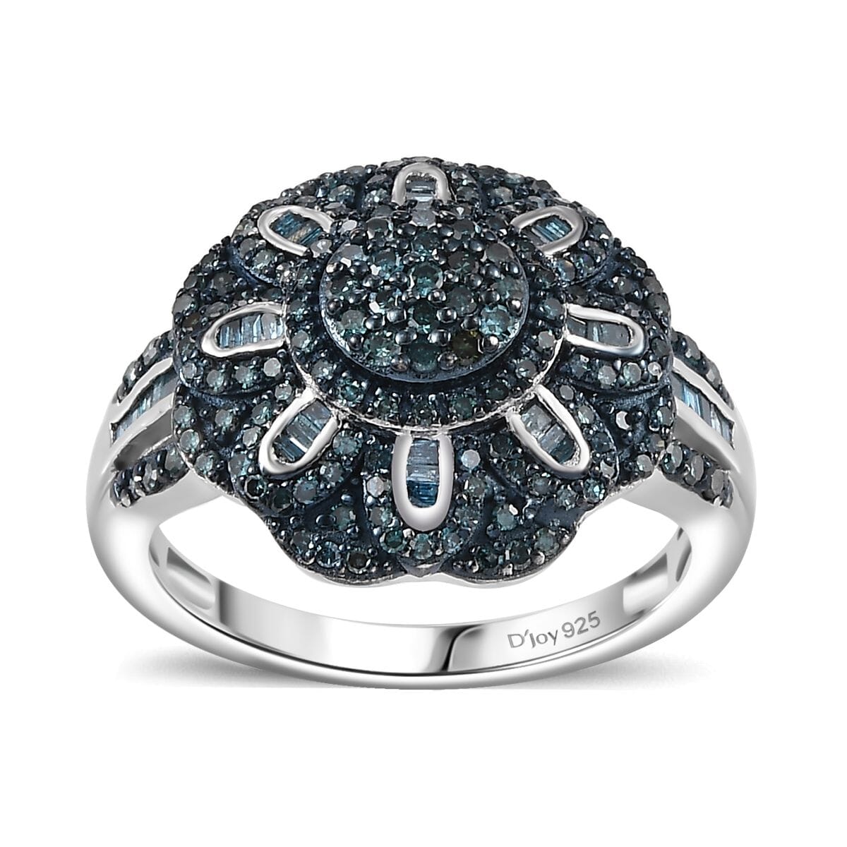 Blue Diamond 1.00 ctw Floral Ring in Rhodium Over Sterling Silver (Size 6.0) image number 0