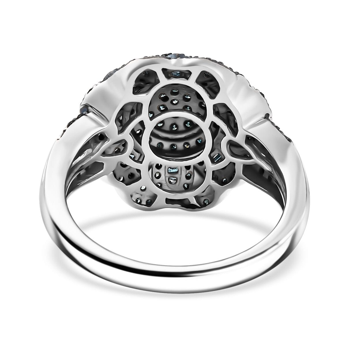 Blue Diamond 1.00 ctw Floral Ring in Rhodium Over Sterling Silver (Size 6.0) image number 4