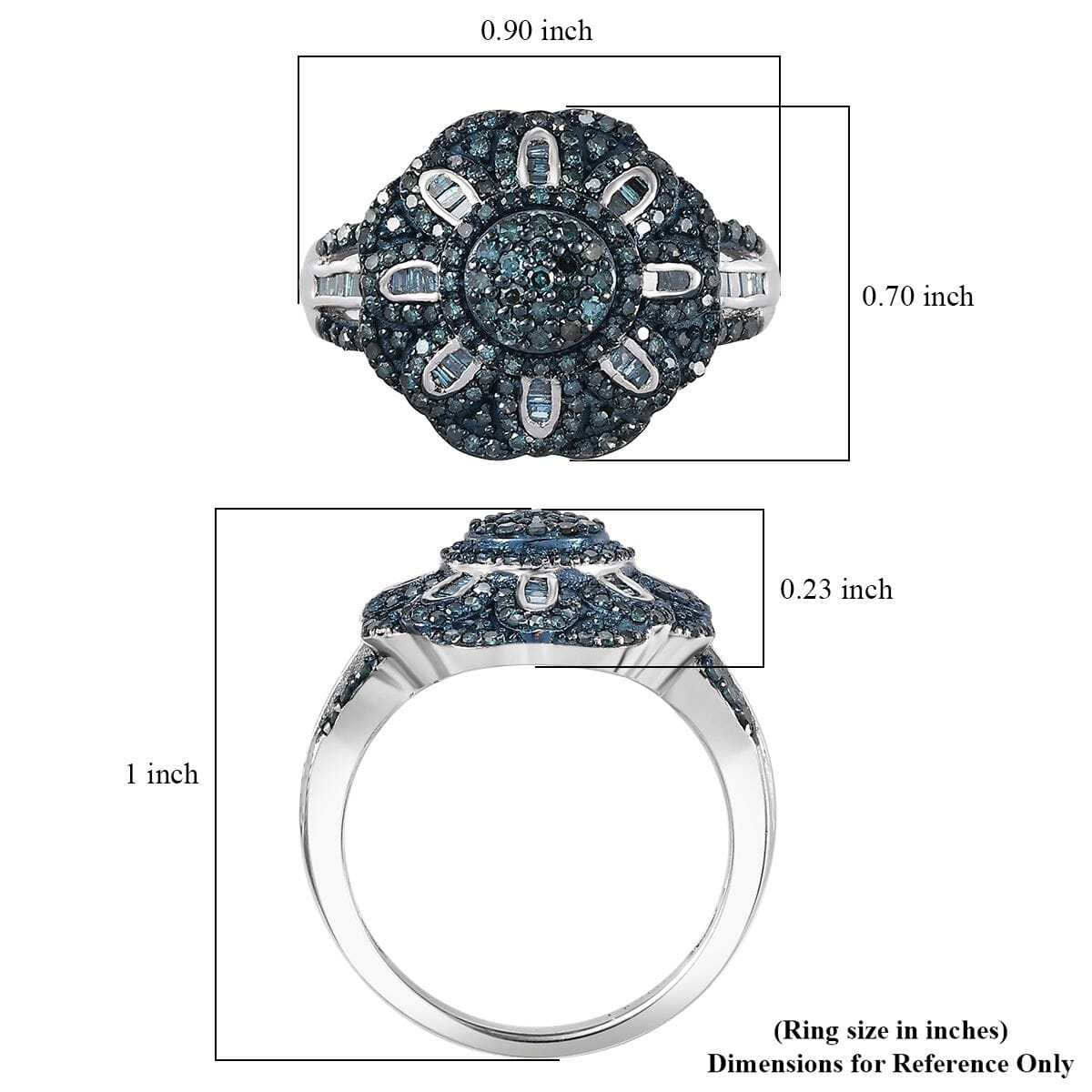 Blue Diamond 1.00 ctw Floral Ring in Rhodium Over Sterling Silver (Size 8.0) image number 5