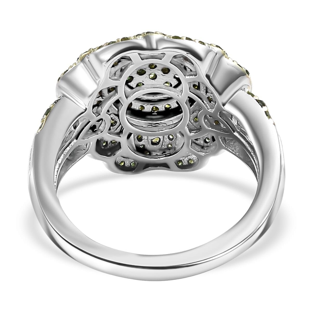 Green Diamond (IR) Floral Ring in Rhodium Over Sterling Silver (Size 10.0) 1.00 ctw image number 4