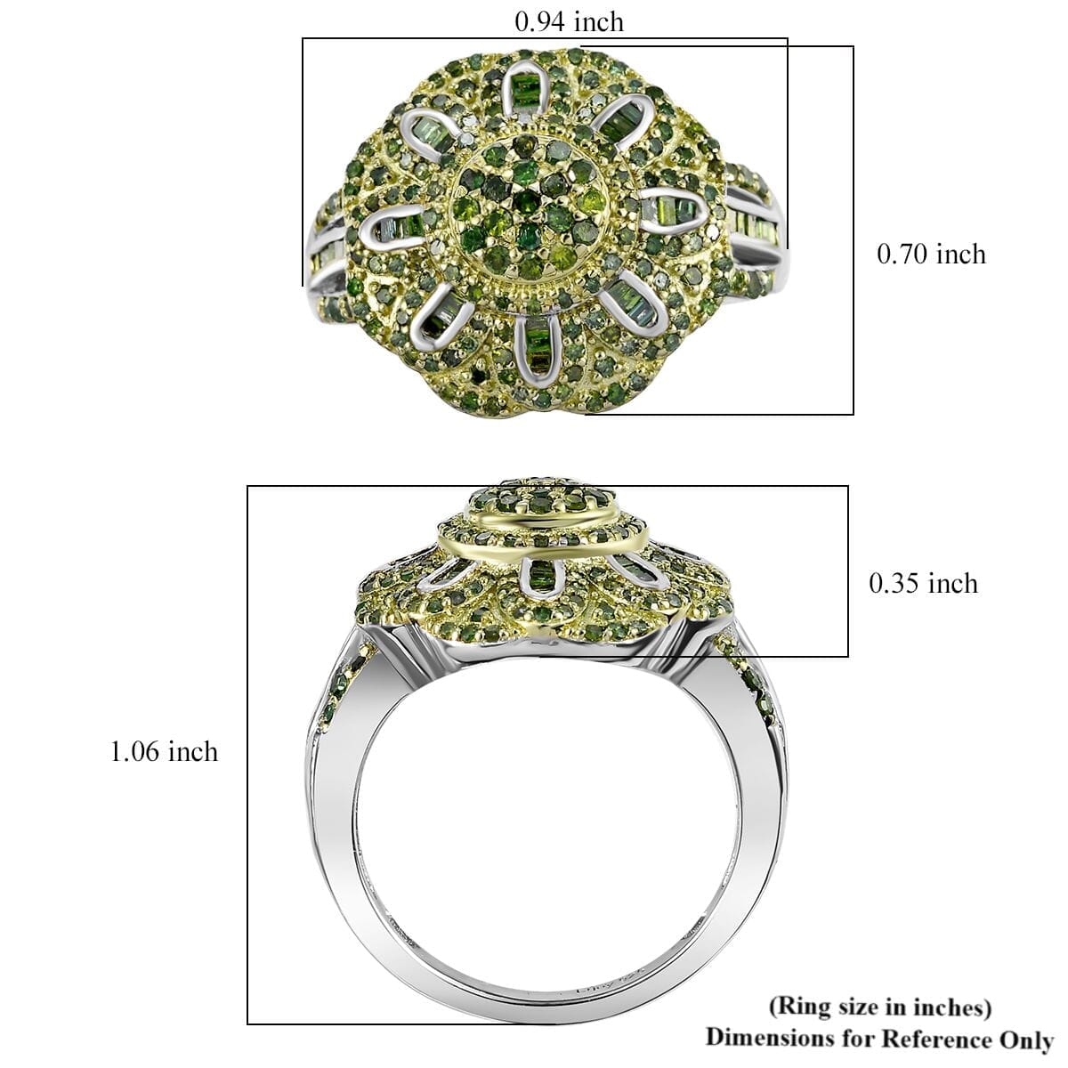 Green Diamond (IR) Floral Ring in Rhodium Over Sterling Silver (Size 10.0) 1.00 ctw image number 5
