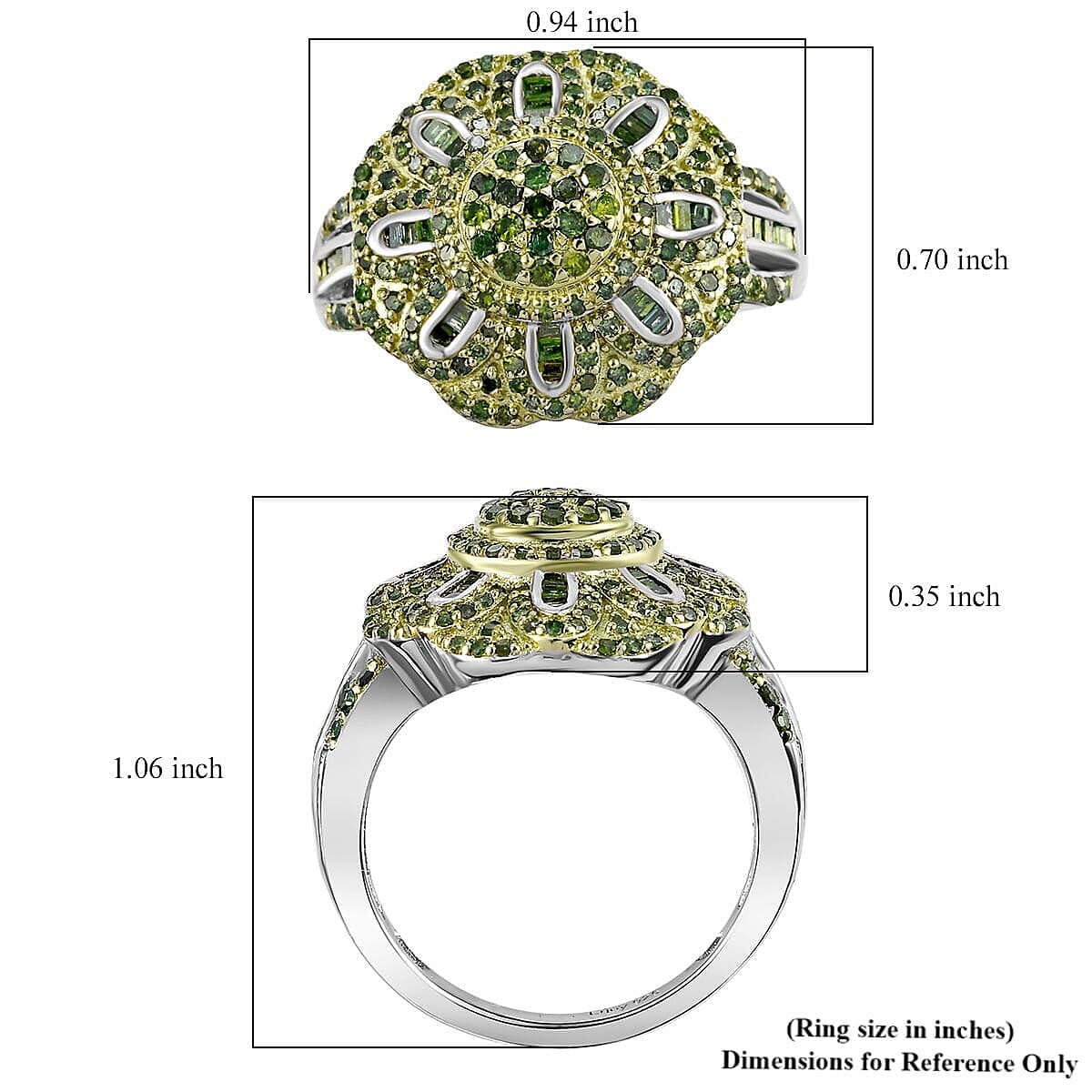 Green Diamond 1.00 ctw Floral Ring in Rhodium Over Sterling Silver (Size 6.0) image number 5