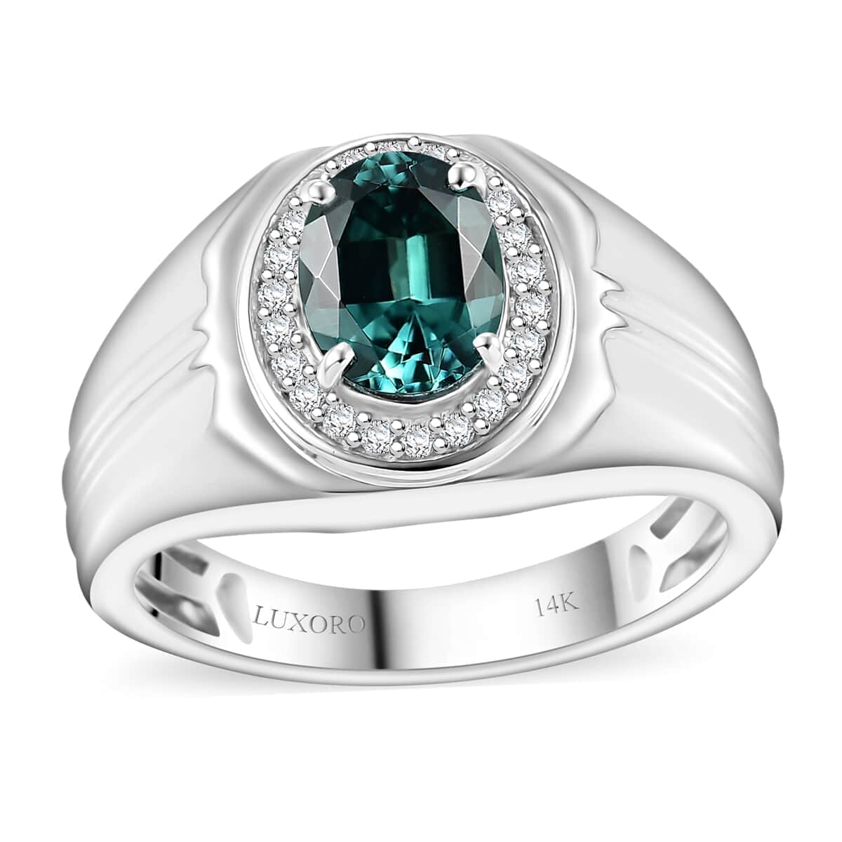 Luxoro AAA Pirineu Lagoon Tourmaline and G-H I2 Diamond 1.70 ctw Men's Ring in 14K White Gold (Size 10.0) 6.60 Grams image number 0