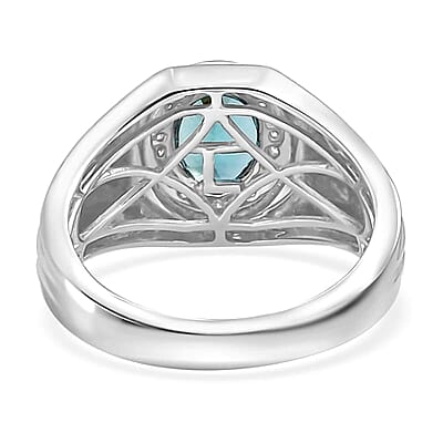 Luxoro AAA Pirineu Lagoon Tourmaline and G-H I2 Diamond 1.70 ctw Men's Ring in 14K White Gold (Size 10.0) 6.60 Grams