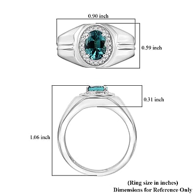 Luxoro AAA Pirineu Lagoon Tourmaline and G-H I2 Diamond 1.70 ctw Men's Ring in 14K White Gold (Size 10.0) 6.60 Grams
