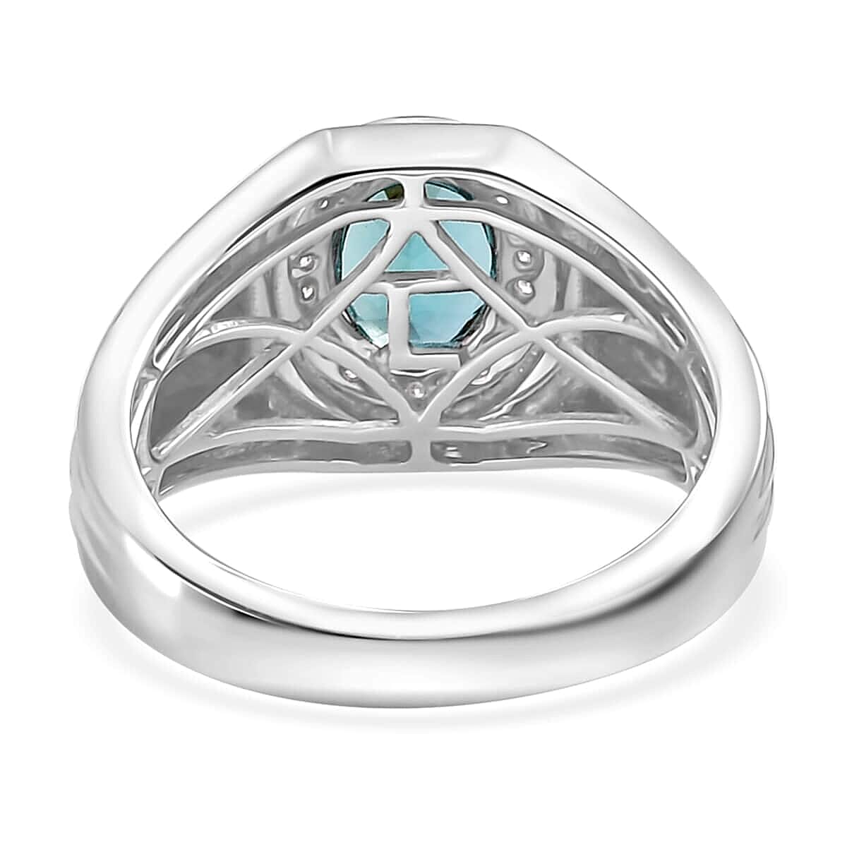 Luxoro 14K White Gold AAA Pirineu Lagoon Tourmaline, Diamond (G-H, I2) Men's Ring (Size 10.5) (6.60 g) 1.70 ctw image number 4