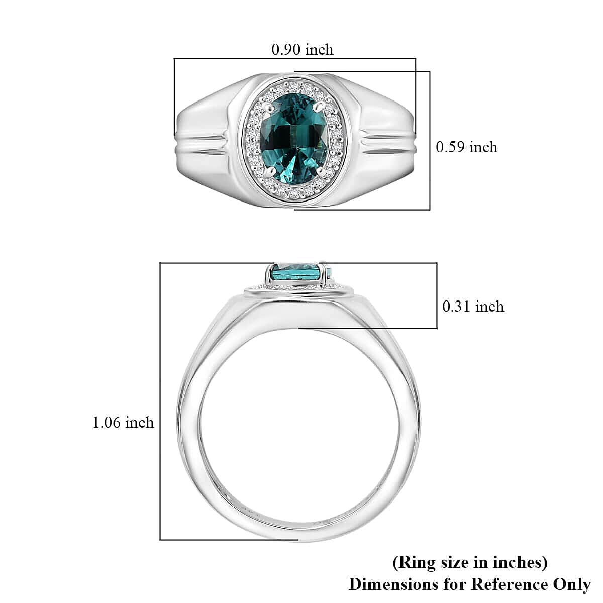Luxoro 14K White Gold AAA Pirineu Lagoon Tourmaline, Diamond (G-H, I2) Men's Ring (Size 10.5) (6.60 g) 1.70 ctw image number 5