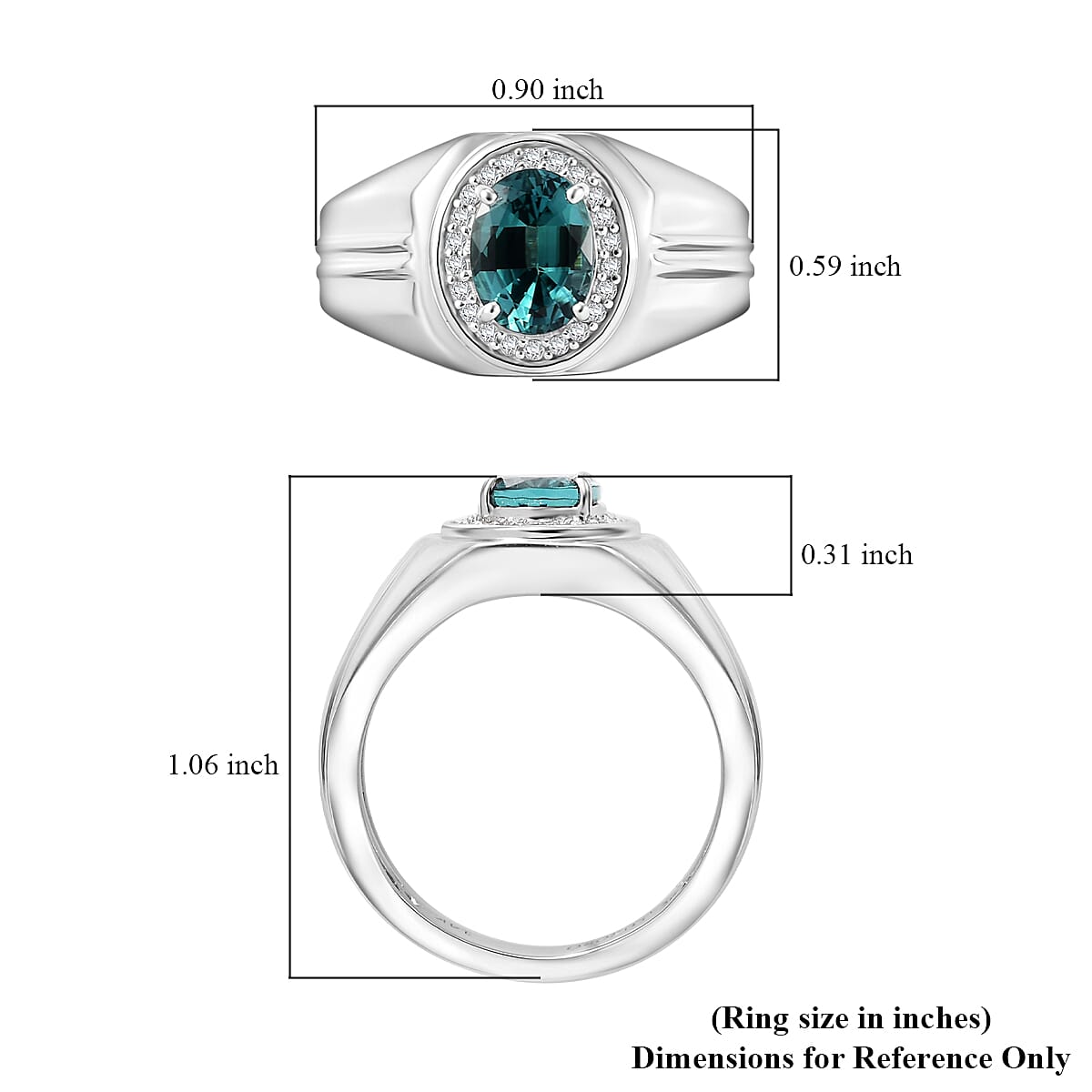 Luxoro AAA Pirineu Lagoon Tourmaline and G-H I2 Diamond 1.70 ctw Men's Ring in 14K White Gold (Size 12.0) 6.60 Grams image number 5