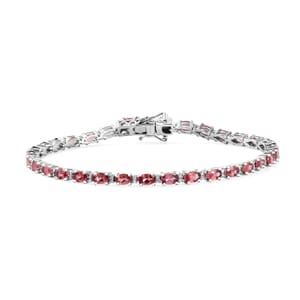 Premium Tanzanian Blush Garnet and Moissanite 7.80 ctw Art Deco Bracelet in Rhodium Over Sterling Silver (6.50 In)