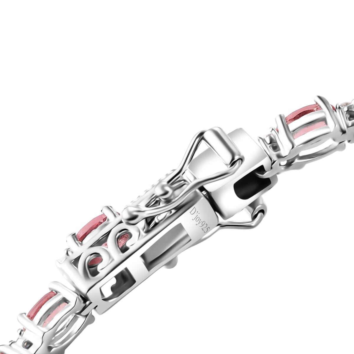 Premium Tanzanian Blush Garnet and Moissanite 7.80 ctw Art Deco Bracelet in Rhodium Over Sterling Silver (6.50 In) image number 3